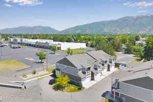 Aerial view of a mountain backdrop
