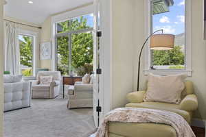 Living area with carpet