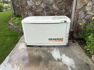 Exterior view of a power unit and stone siding
