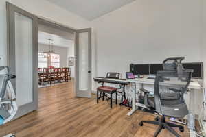 Office space with wood finished floors