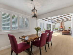 Tons of light with a warm feeling in the living / dining zone.