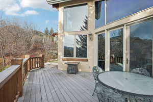 Wooden deck with outdoor dining space