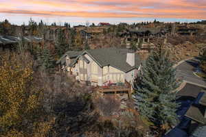 Aerial view at dusk of a residential view