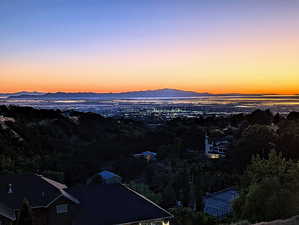 Aerial view at dusk of a mountain view