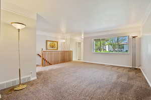 Unfurnished room with carpet flooring and baseboards