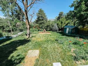 View of yard with an outdoor structure