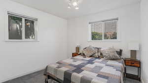 Downstairs Bedroom featuring natural light, carpet and baseboards