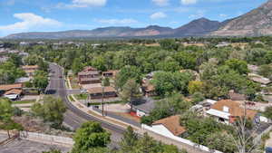 Aerial view of a mountain backdrop