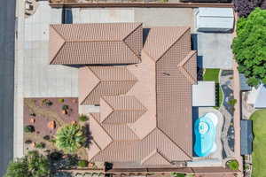 Drone / aerial view of a pool area