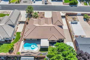 View from above of property with a pool