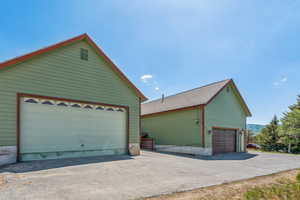 View of detached garage