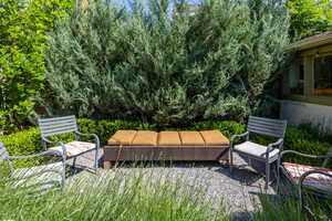 View of yard featuring an outdoor living space and a patio