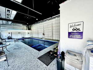 View of swimming pool room. Closed cell spray insulation with water proof paint.