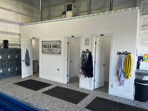 View of pool building. changing rooms and bathroom