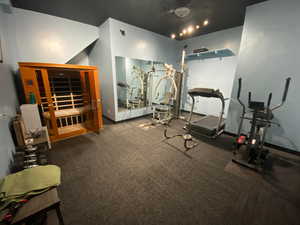 Exercise room including a sauna