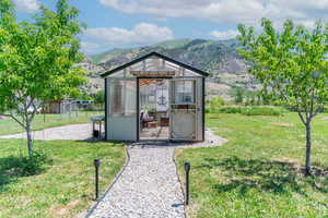 View of greenhouse featuring a mountain view
