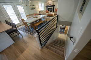 Staircase leading down to fully finished basement.
