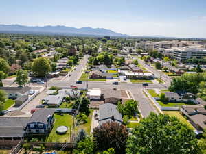 Aerial perspective of suburban area featuring mountains