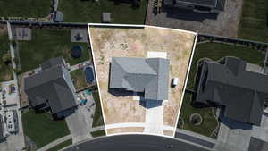 Aerial view of property's location with property parcel outlined