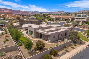 Aerial view of residential area featuring mountains