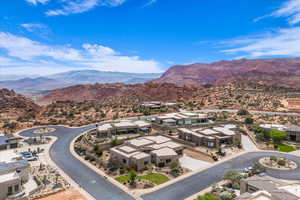 Aerial view of residential area featuring mountains