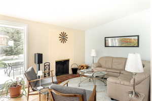 Living room featuring a fireplace and wood finished floors