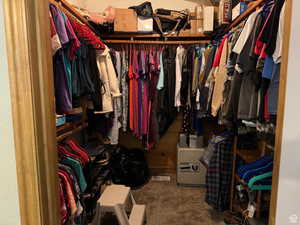 Spacious closet featuring carpet flooring