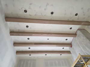 Detailed view of the beams in the ceiling.