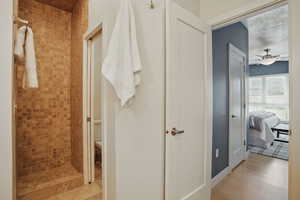 Hall featuring light wood-type flooring