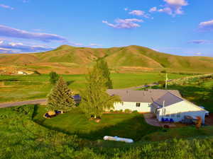 View of mountain background with rural landscape