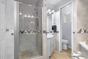 Newly Completed Luxury Bathroom with Custom Tile Accents, Separate Shower with Euro Door and Two Vanities!