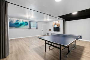 Flex space that can be used as a recreation room or additional garage space.