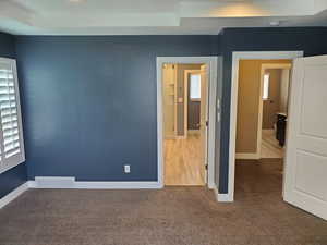 Unfurnished bedroom featuring carpet floors, multiple windows, and baseboards