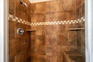 Bathroom view of a tile shower