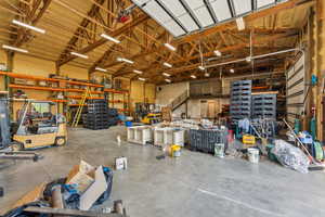 Garage featuring a workshop area
