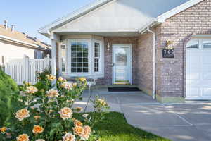 Property entrance with brick siding