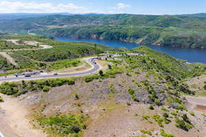 Bird's eye view of a water and mountain view