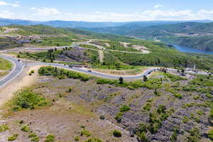 Aerial view of a water and mountain view