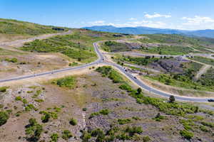 Drone / aerial view of a mountainous background