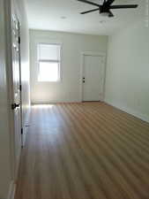 2nd bedroom on main level with separate entrance outside, and bathroom with shower.