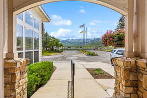 View of patio / terrace featuring a mountain view