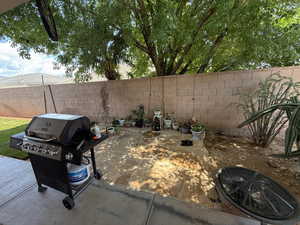 View of patio featuring grilling area