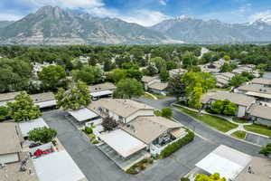 Aerial perspective of suburban area with mountains