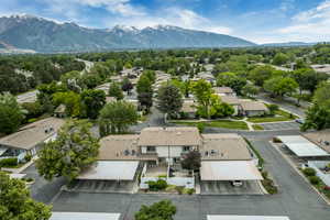 Aerial perspective of suburban area with mountains