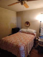 Bedroom with a ceiling fan and wood finished floors