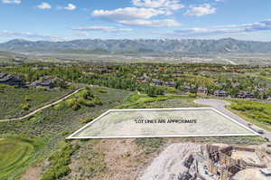 Aerial view of area with approximate lot lines highlighted