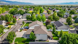 Aerial perspective of suburban area featuring mountains