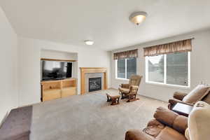 Great Room on main floor, open to Kitchen area, gas fireplace
