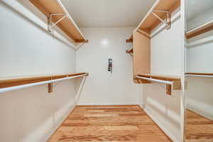 Spacious closet with light wood-type flooring