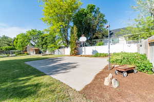 View of patio with basketball court